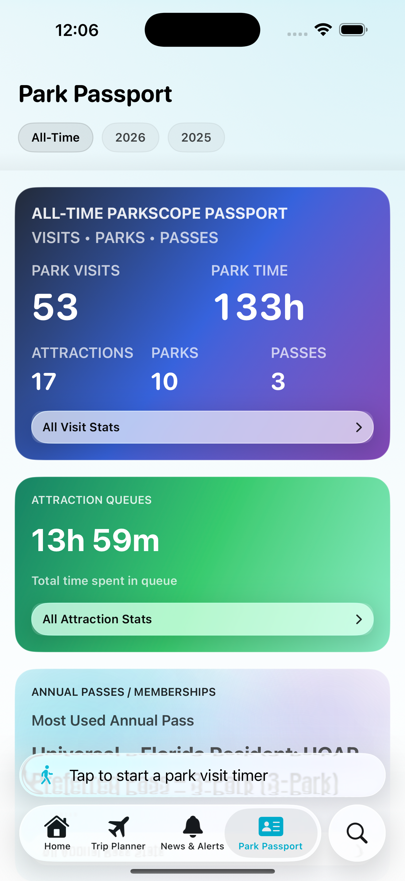 ParkScope park passport and visit tracking account